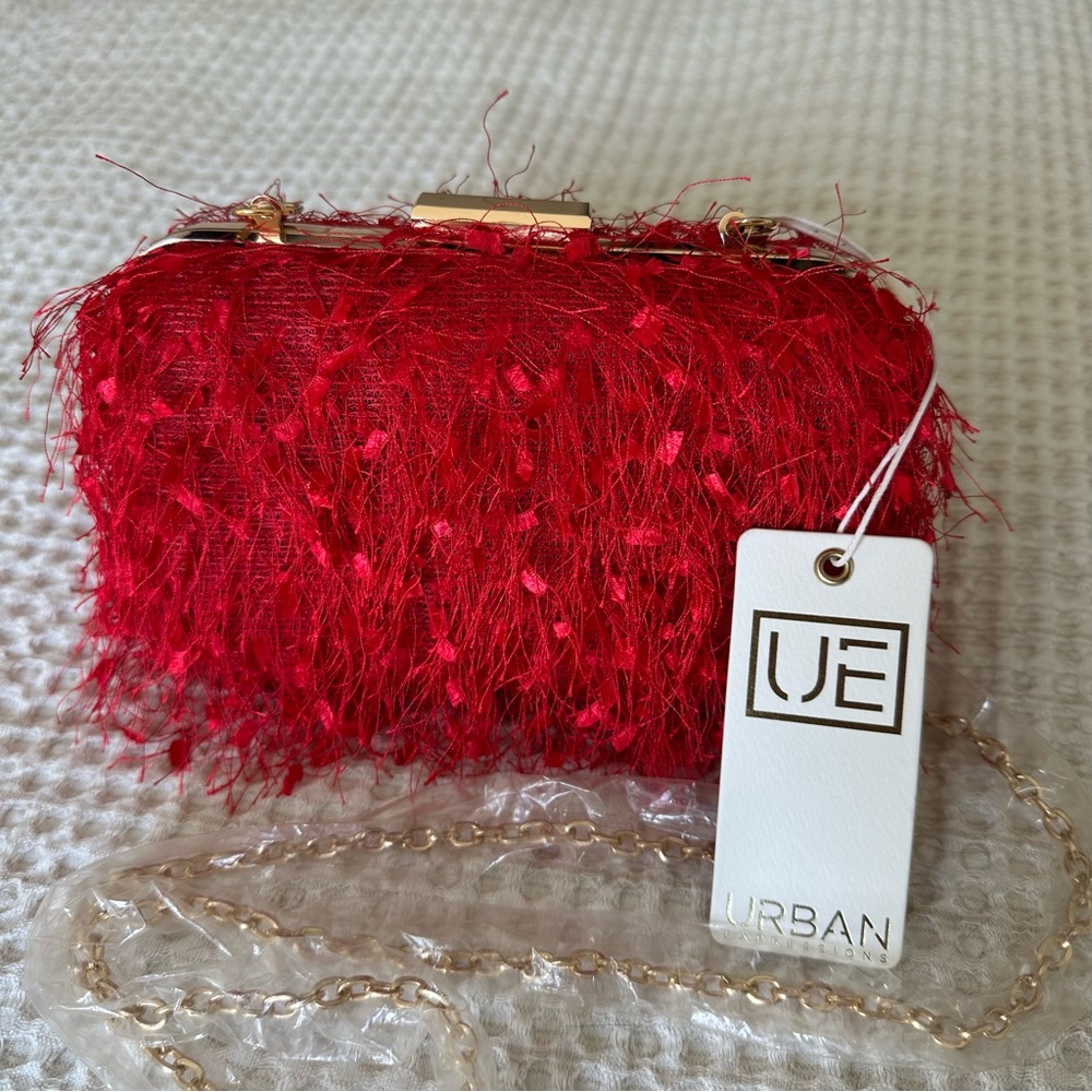 Urban Expressions Red Fuzzy Clutch Crossbody Purse